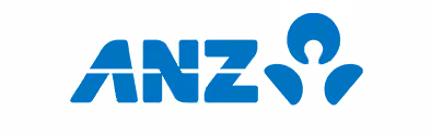 ANZ logo in blue with stylized shapes forming part of the design.