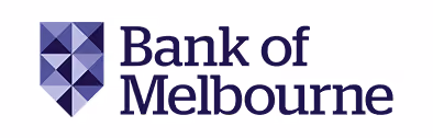 Bank of Melbourne logo with geometric shield icon and dark blue text.