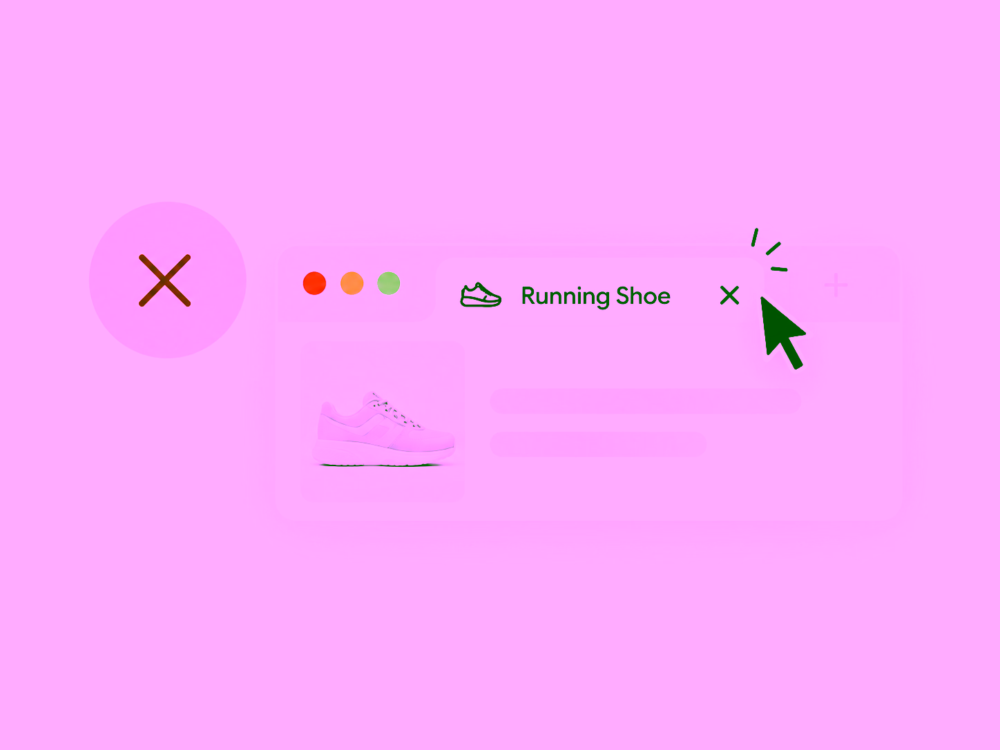 Running shoe product tab with the cursor clicking its close button
