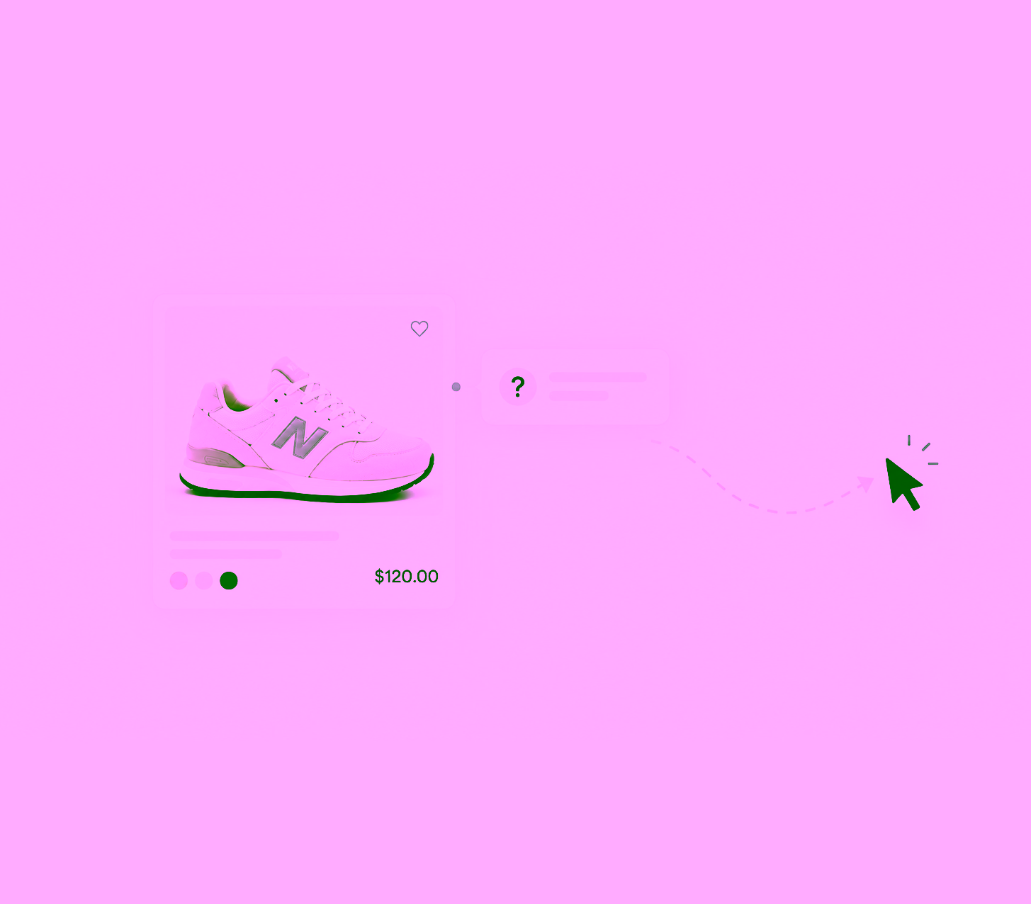 A trainer's product card with an unanswered question bubble, as the cursor heads away from the page.