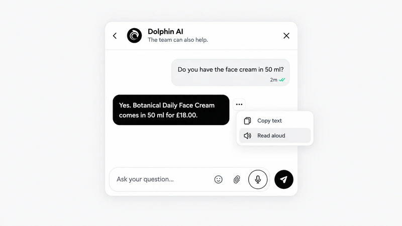 The AskDolphin chat widget with a microphone for speaking to Dolphin AI and a Read aloud option on its reply.