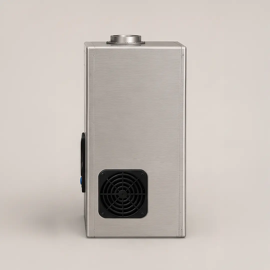 Vue de profil de la box de traitement d'air ACB-PRO 35G en inox 304.
