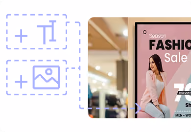 Editing toolbar icons beside a fashion sale banner mockup