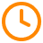 Orange clock icon showing 3 o'clock on a white background.