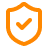 Orange shield icon with a checkmark inside representing security or protection.