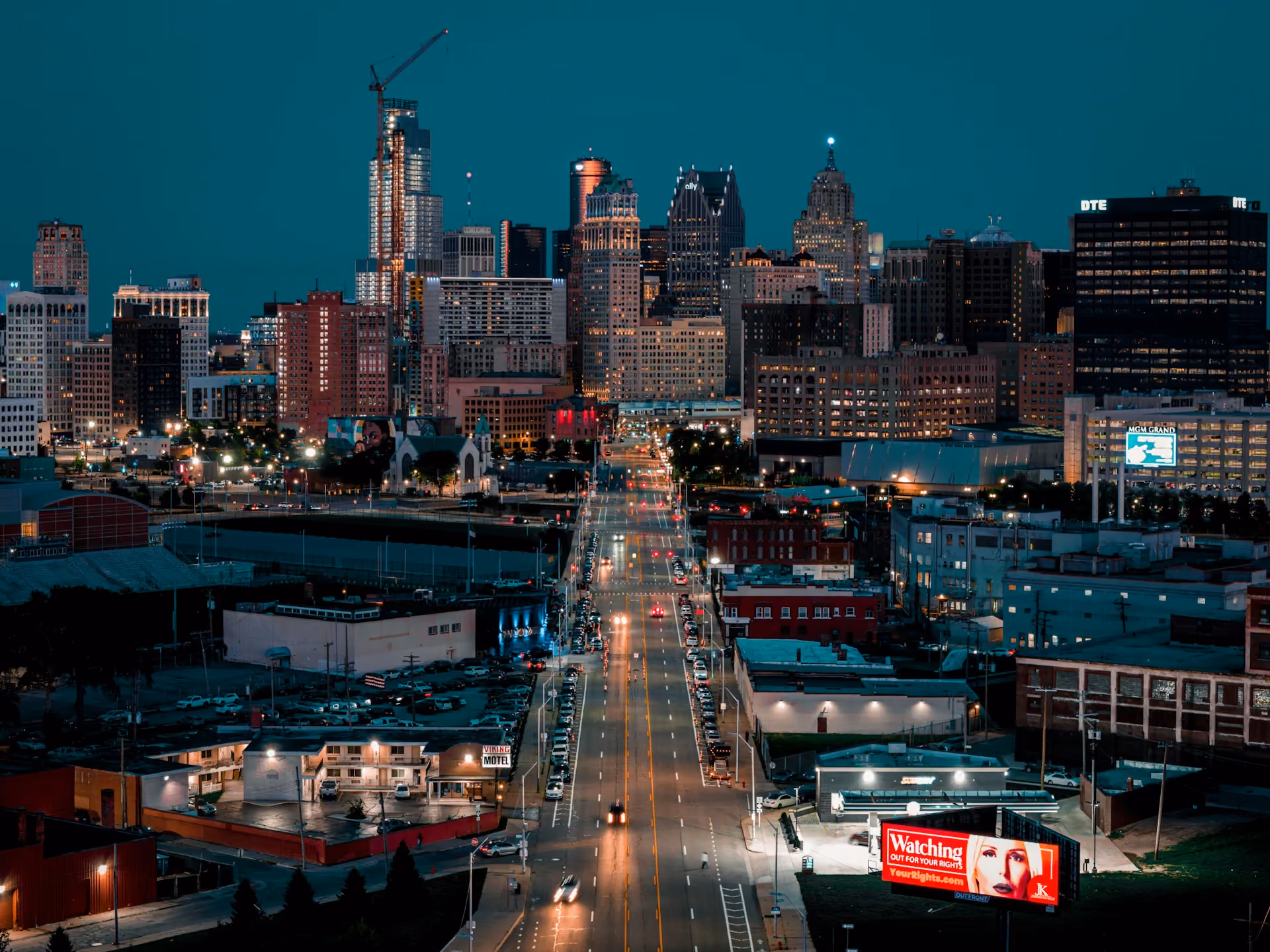 Detroit skyline at dusk
