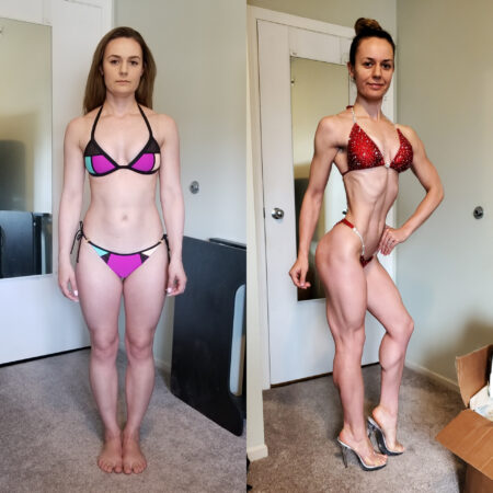 Before and after body recomposition transformation