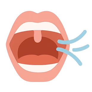 Open mouth with airflow lines indicating breathing or speaking.