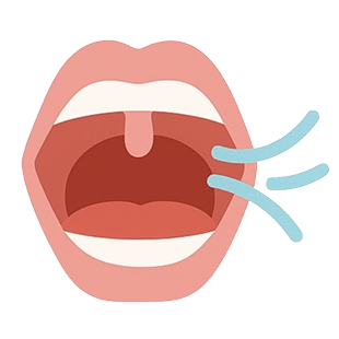 Open mouth with airflow lines indicating breathing or speaking.
