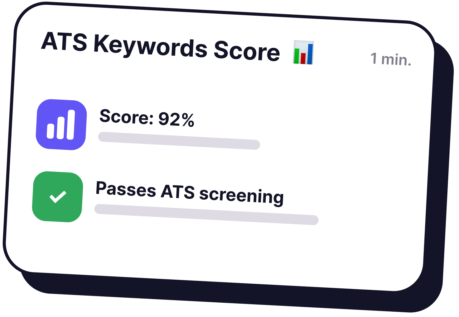 ATS Keywords Score card showing a 92 percent score and passing ATS screening