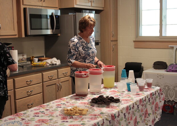 A woman works in the kitchen at Trinity Lutheran Church in Paola, Kansas.