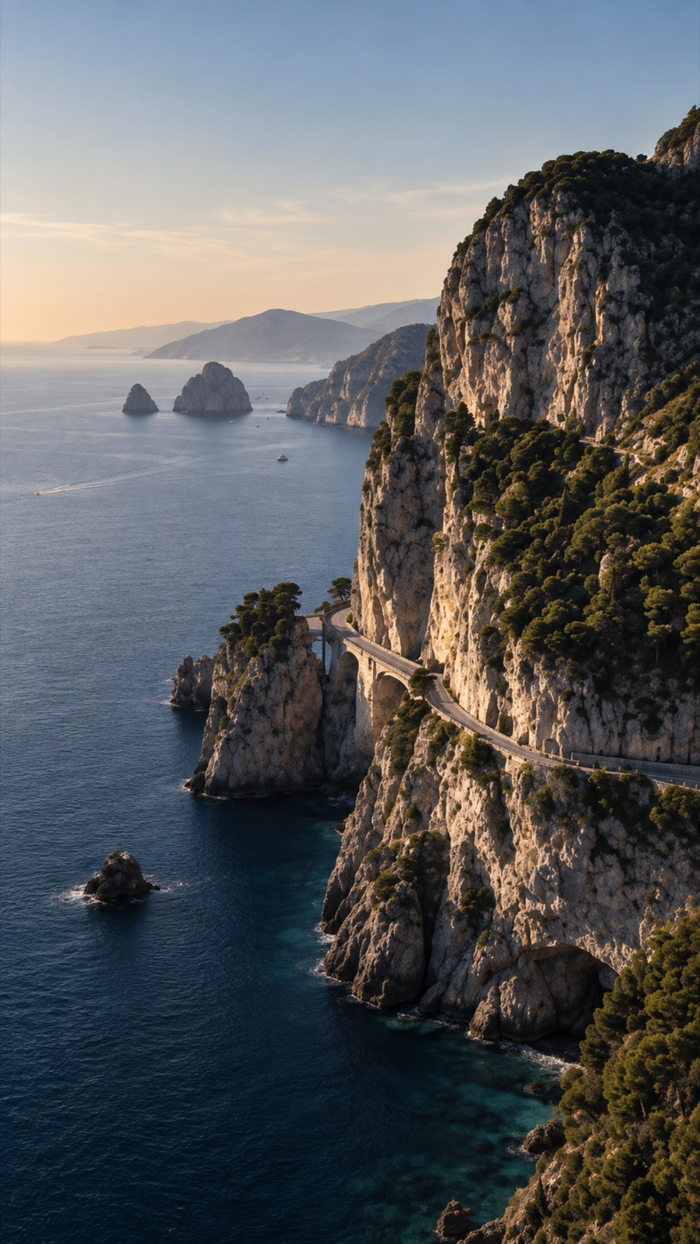 Falaises et route en corniche au-dessus de la mer