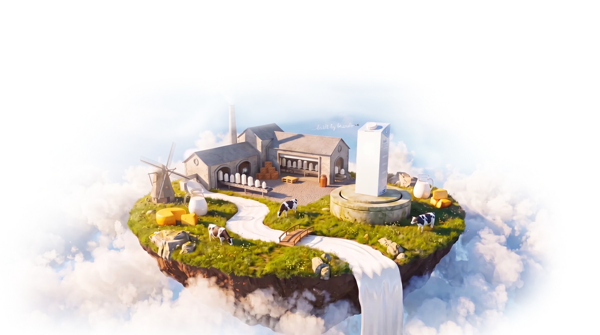 Dairy Food Bulgaria production facility illustrated as a floating island above the clouds
