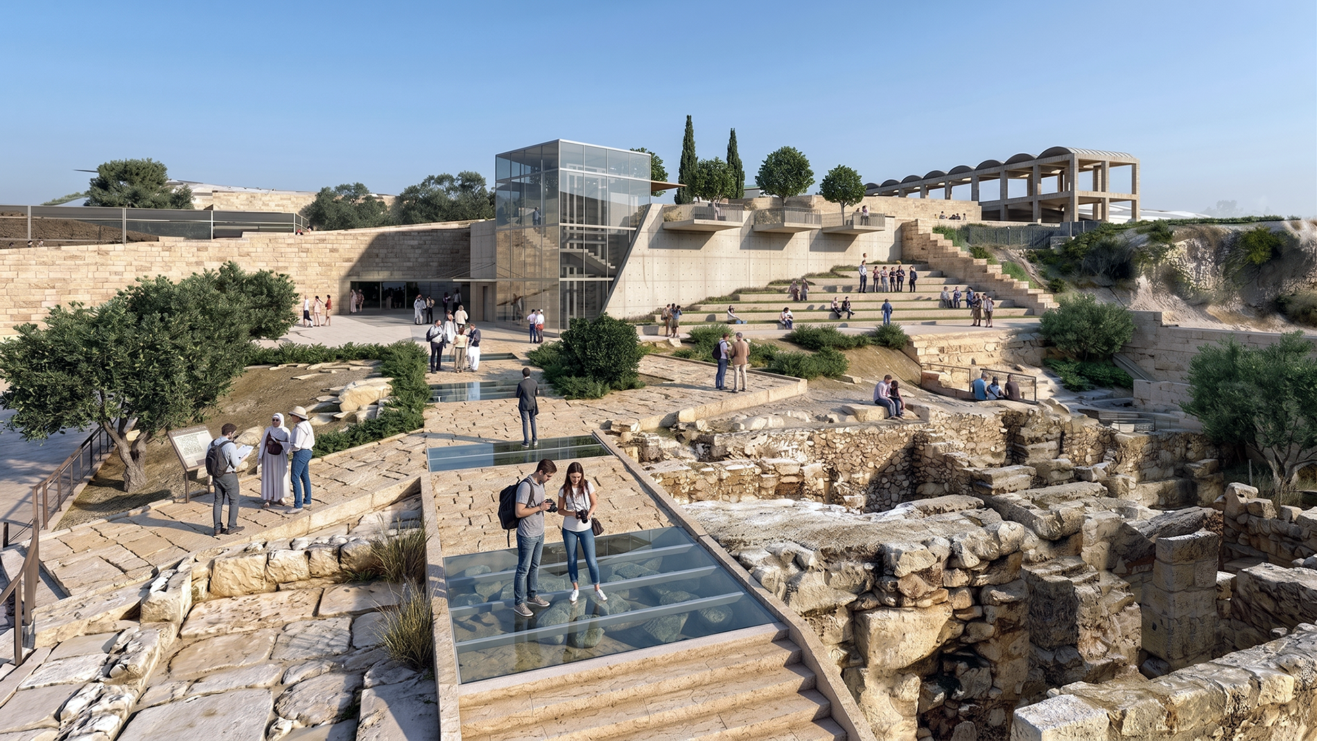 Archaeological Garden Jerusalem, viewing deck over the excavation