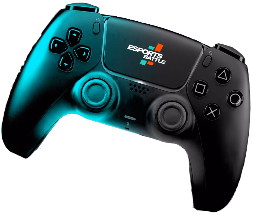 Black game controller with two analog sticks, directional buttons, and action buttons with Esports Battle logo.