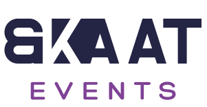 Logo van BKAAT Events met dikke, moderne letters, BKAAT in zwart en EVENTS in paars.