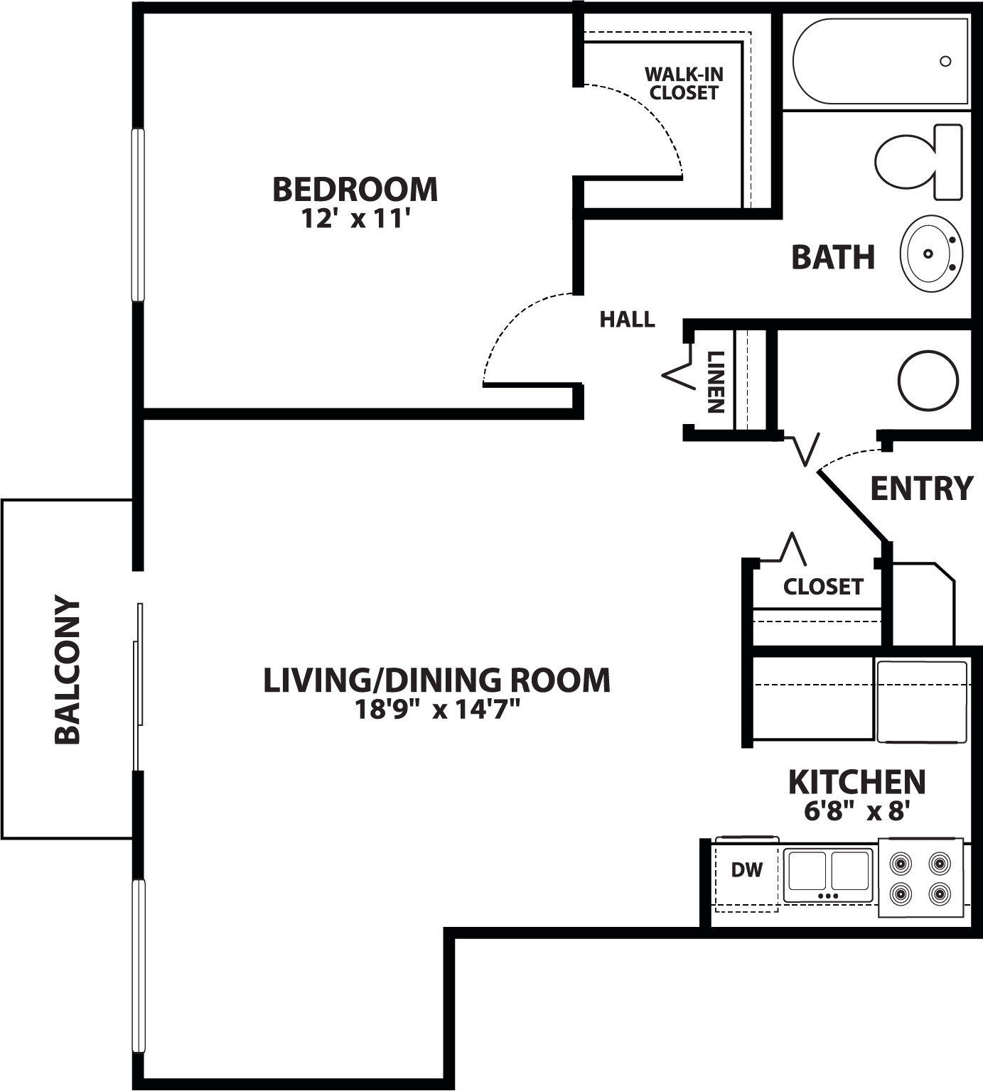 1x1 floor plan
