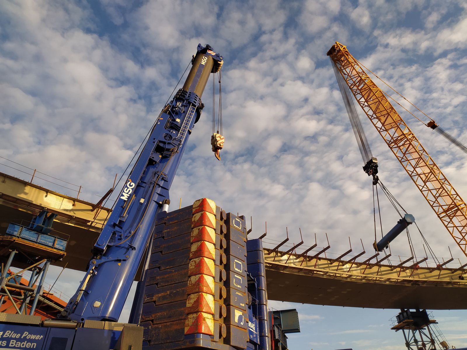 Industrial cranes at a construction site