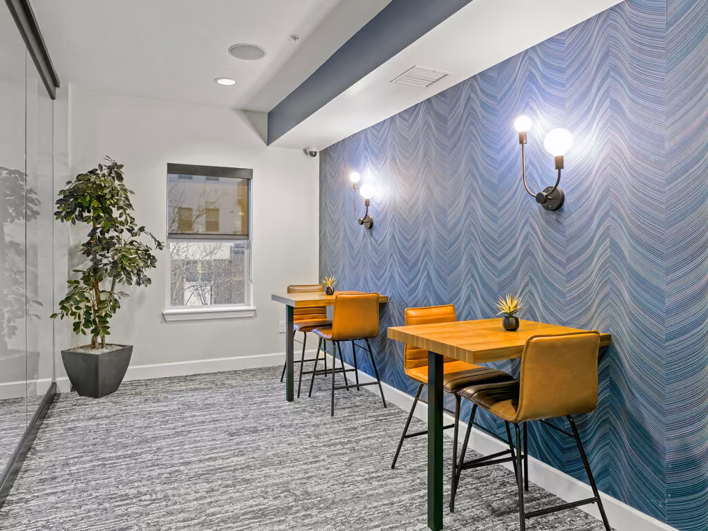Community seating area with tables