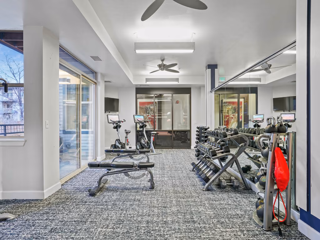 Fitness center with dumbbells