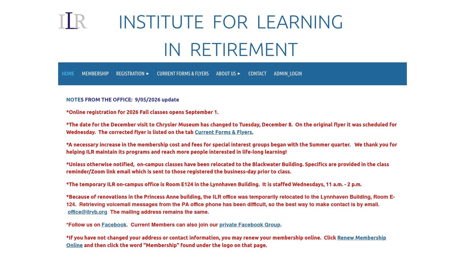 Institute for Learning in Retirement (ILR) – TCC Virginia Beach Campus