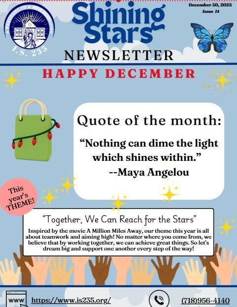 I.S. 235 Shining Stars Newsletter December 2025 Issue 14 cover