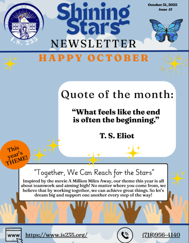 IS 235 Shining Stars Newsletter cover for October 2025 issue 12