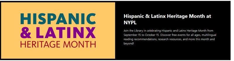 Hispanic and Latinx Heritage Month event banner for NYPL
