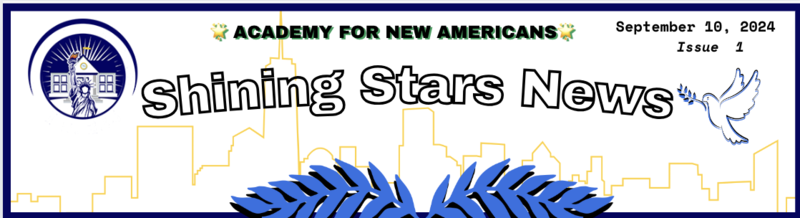 Shining Stars News newsletter header for Academy for New Americans