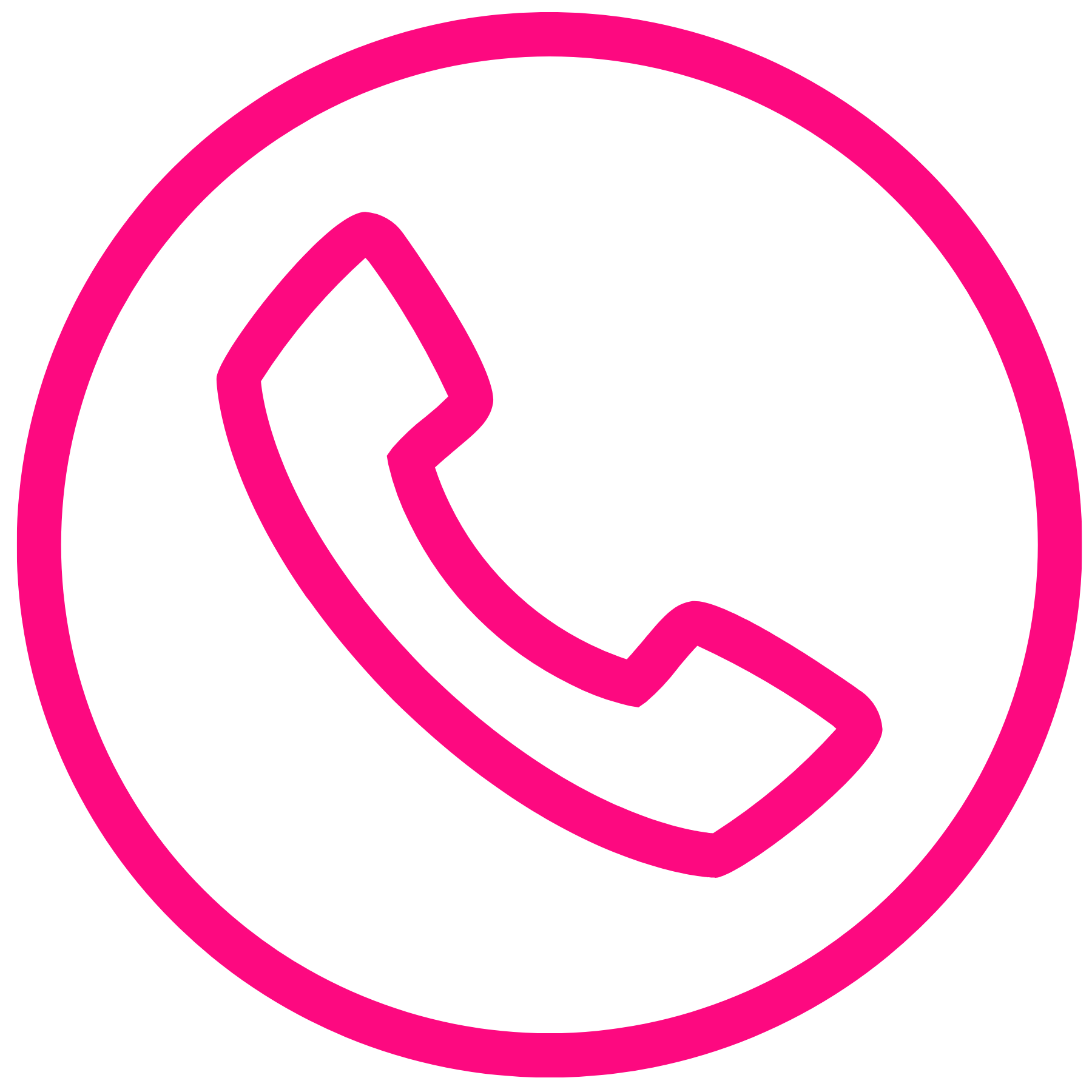 Pink phone handset icon inside a pink circle on a black background.