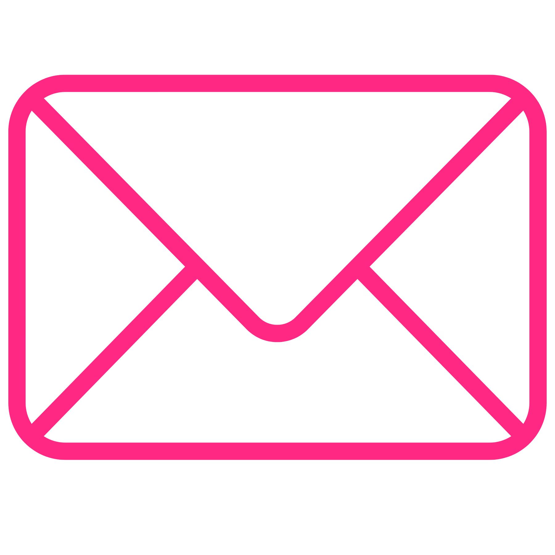 Pink outlined envelope icon representing email or messaging on a black background.