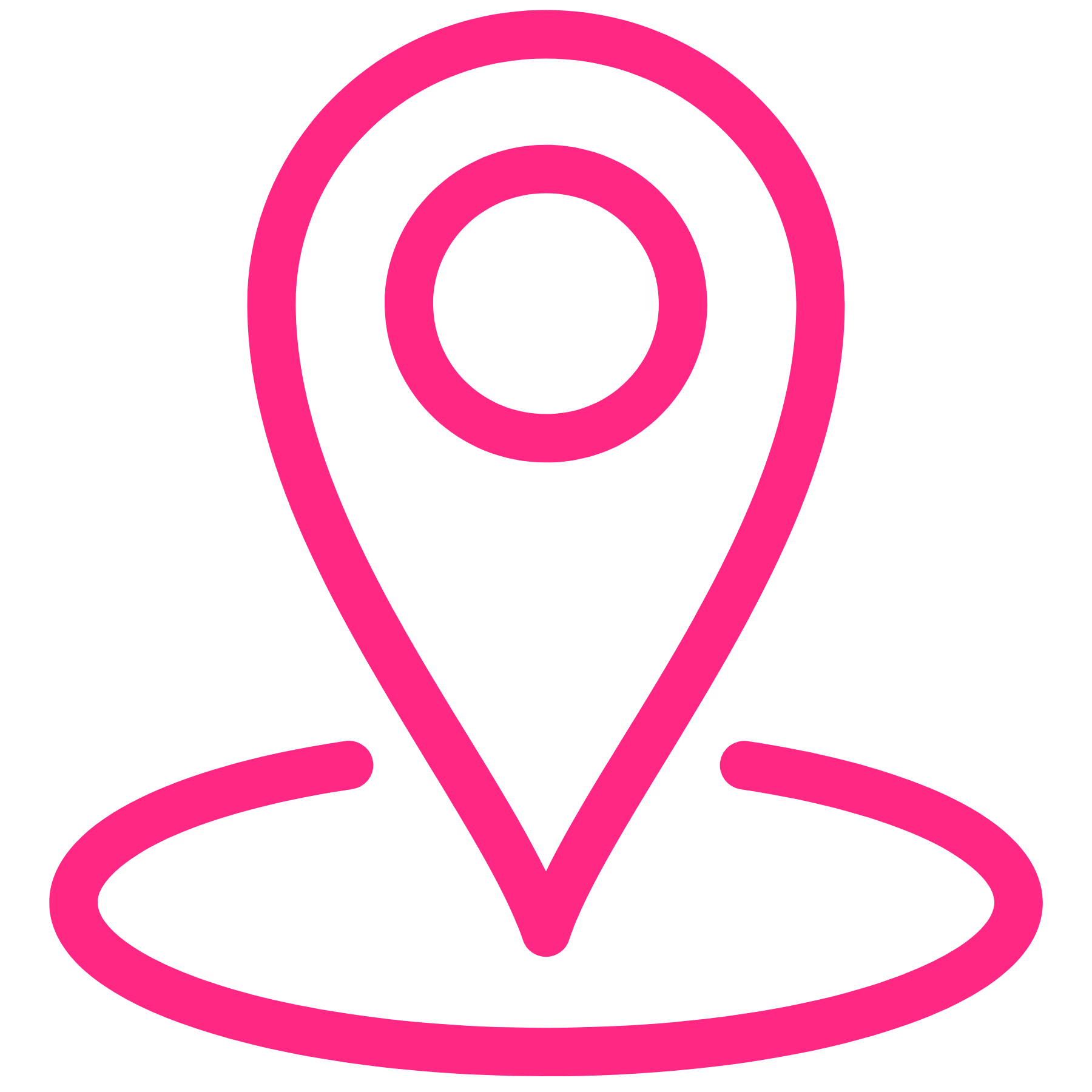Pink location pin icon on a black background indicating a place on a map.