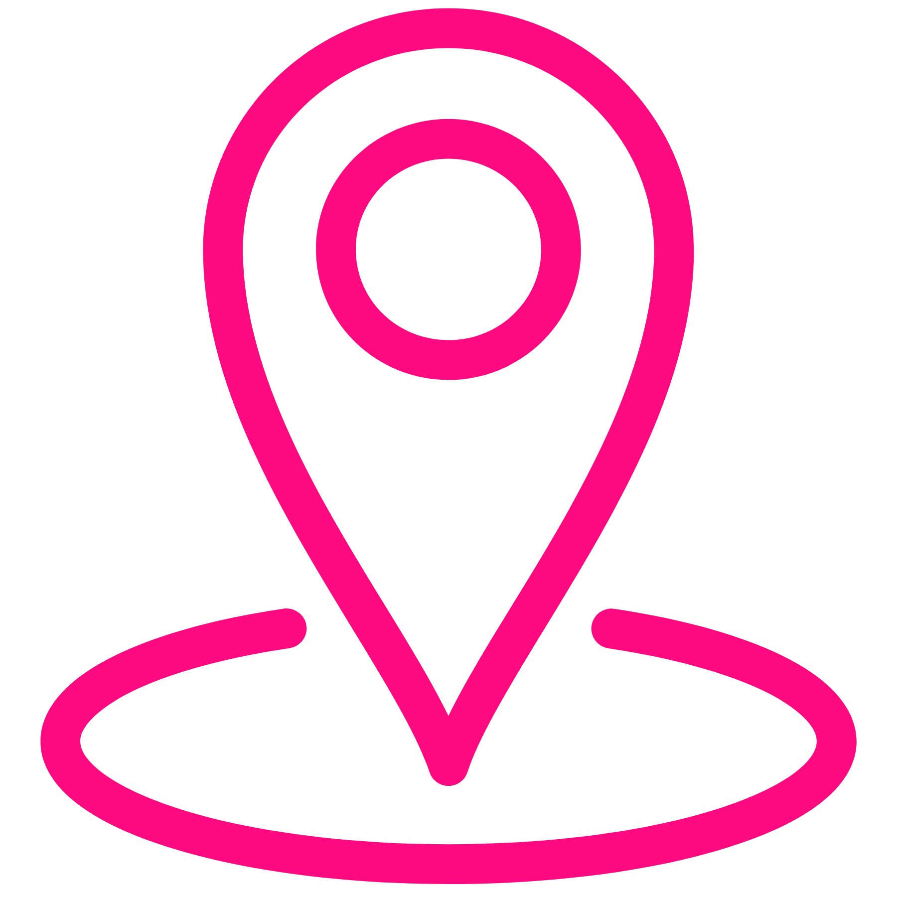 Pink location pin icon on a black background indicating a place on a map.
