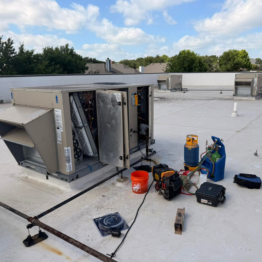 HVAC system on the roof of a commercial roof