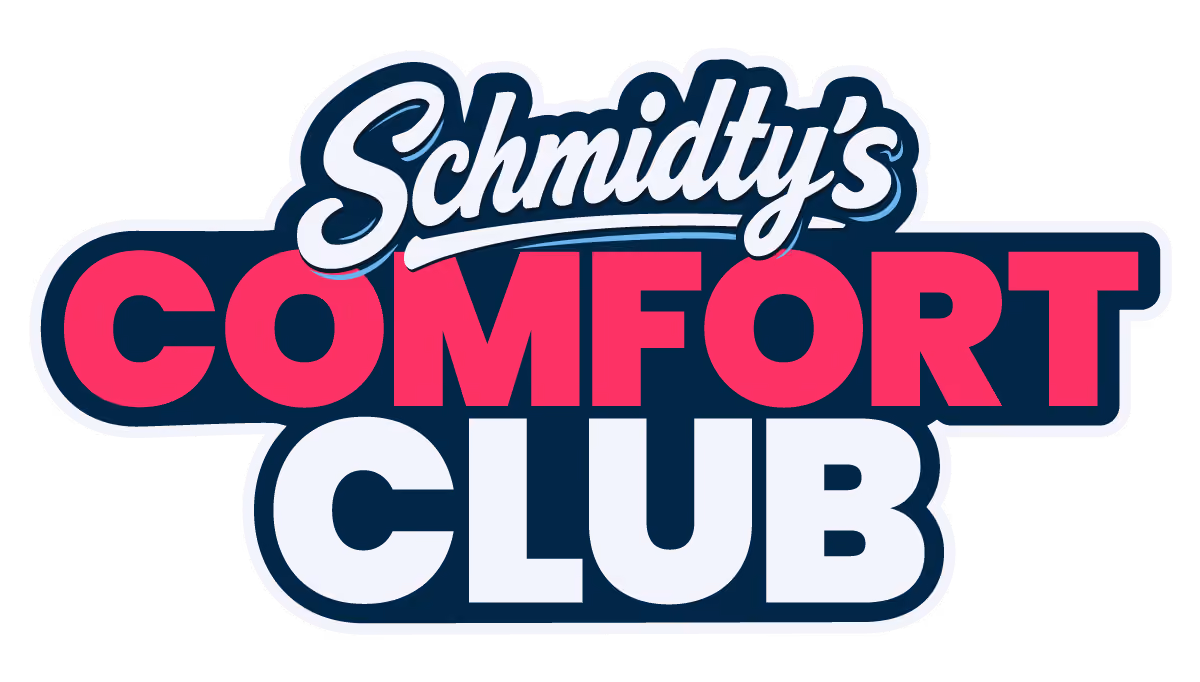 Logo with text Schmidtys Comfort Club in bold, stylized font.