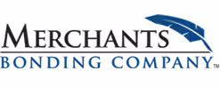 Merchants Bonding Company logo with text and a blue quill pen graphic.