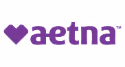 Aetna company logo with a purple stylized heart symbol and text.