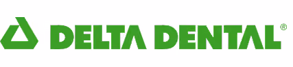 Delta Dental logo with green text and a green triangular symbol on the left.