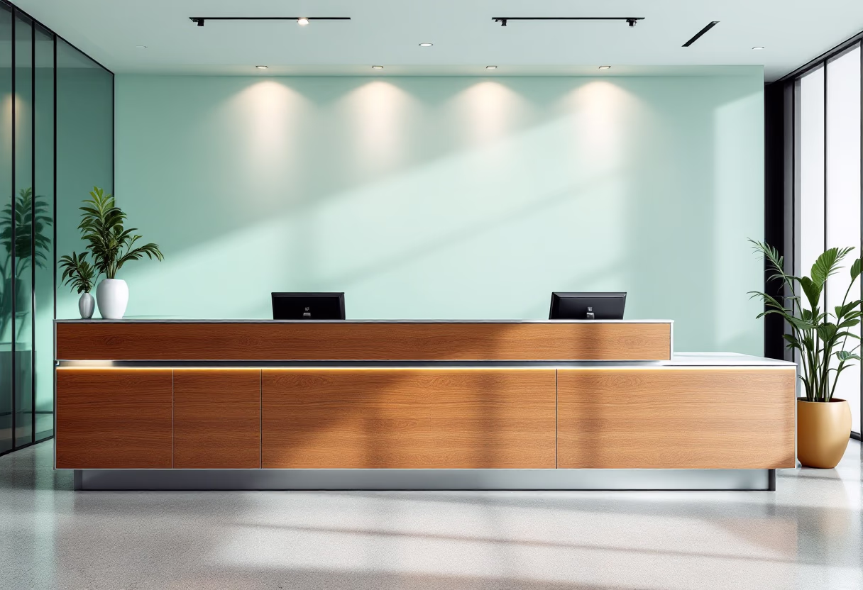 [background image] image of office reception desk (for a legal tech).