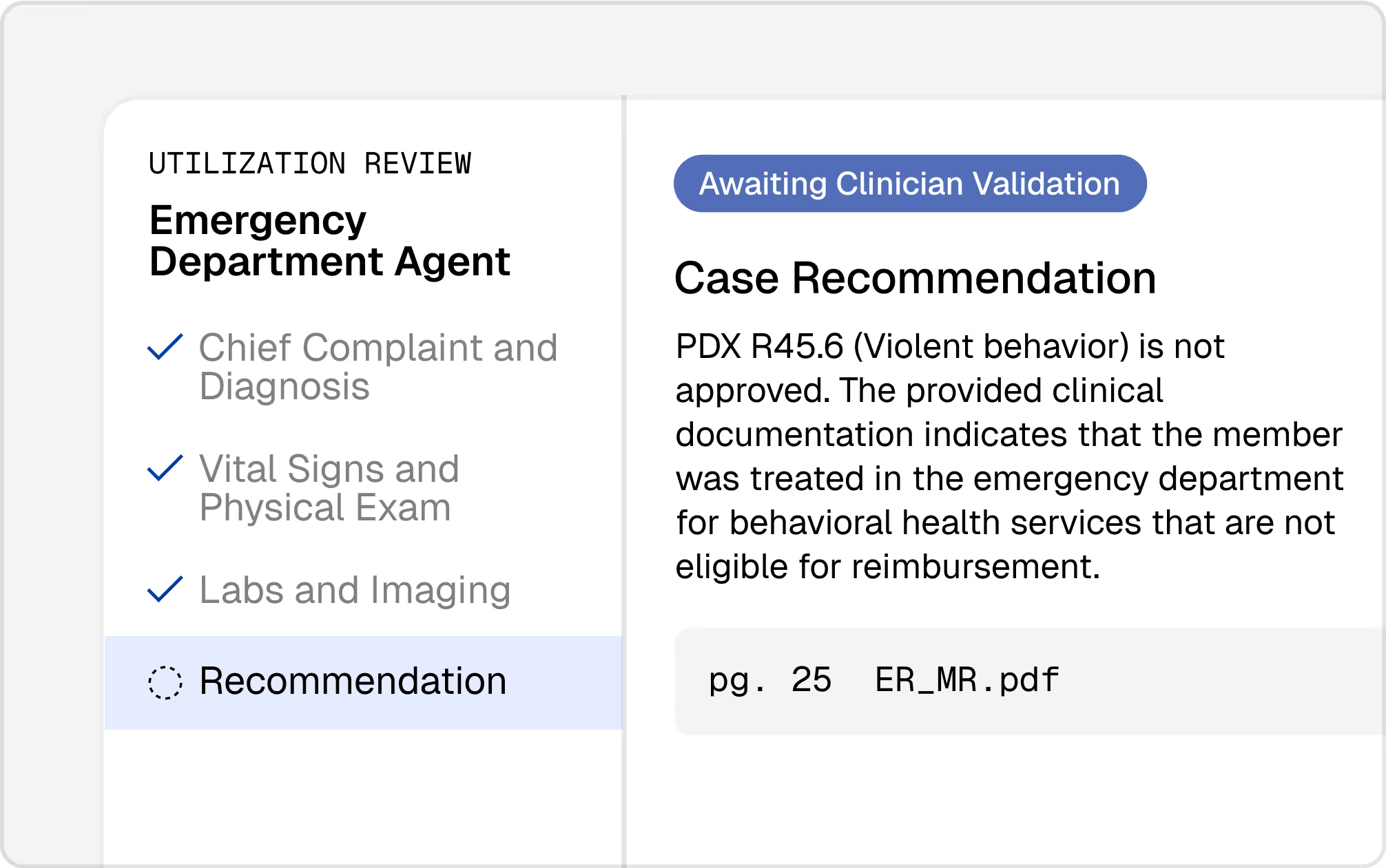 Emergency department agent checklist