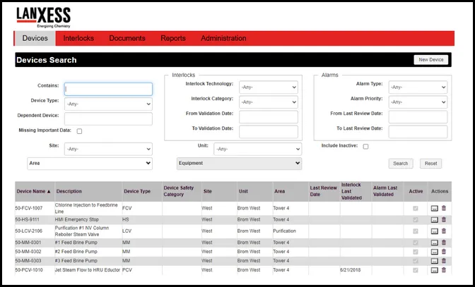 LanXess application screenshot