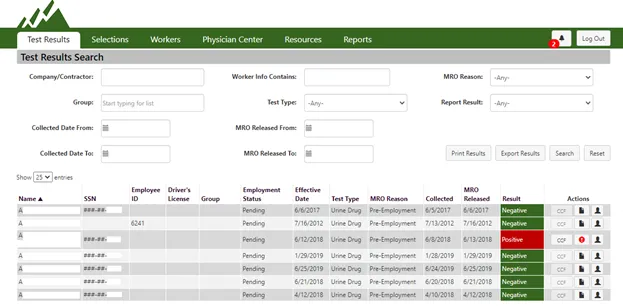 Drug Free Business Dashboard application screenshot
