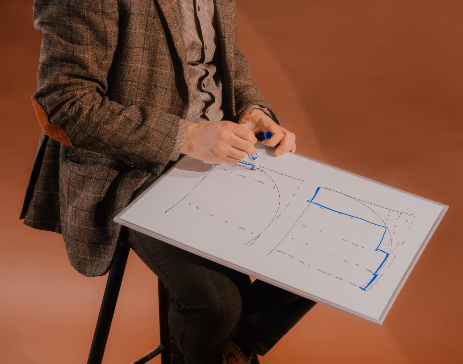 Clinician sketching a hyperbolic antidepressant tapering schedule on a whiteboard