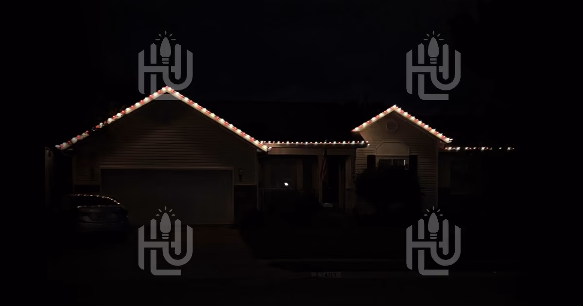 Professional holiday light installation completed by a Holiday Lights University student