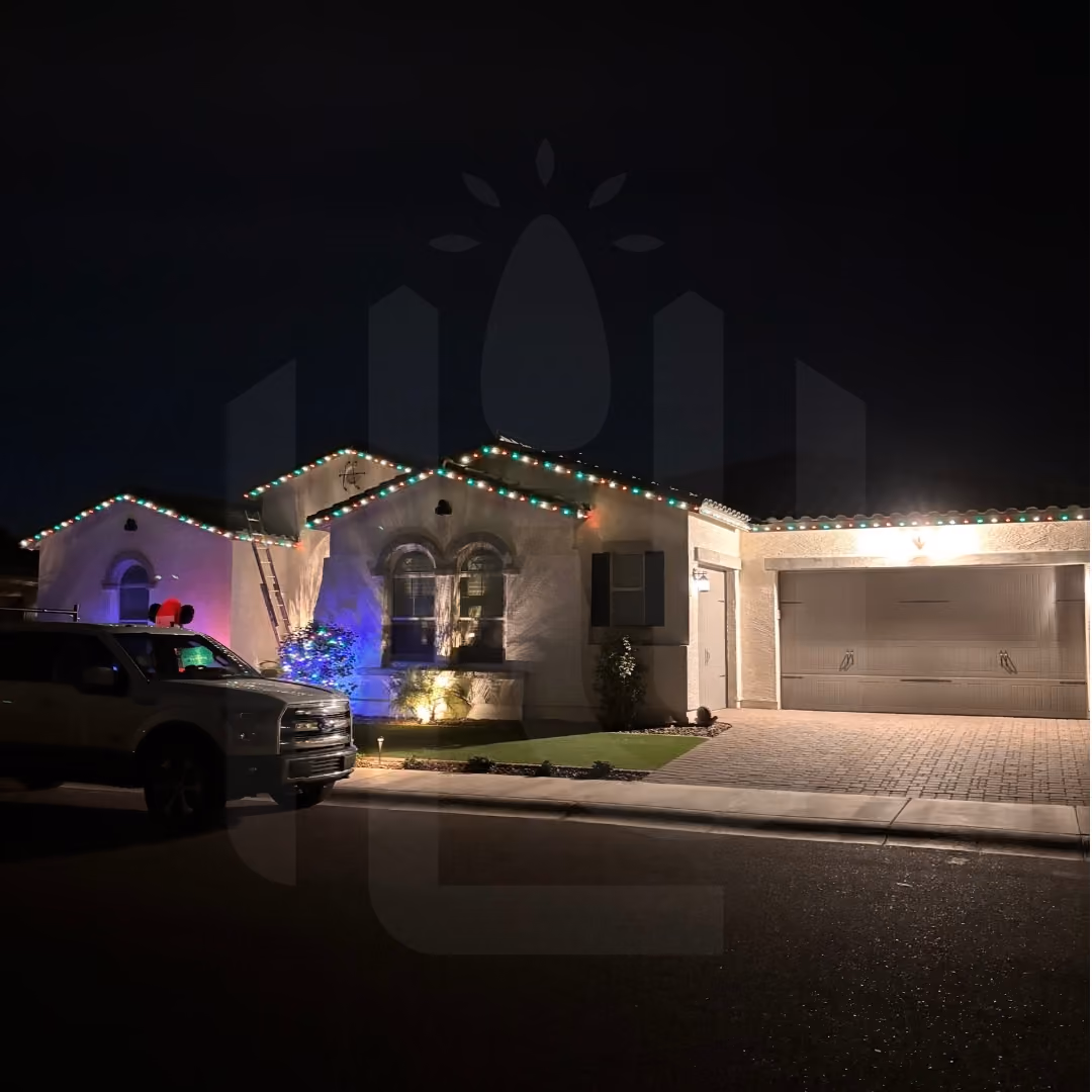 Holiday lighting installation completed with professional installation techniques
