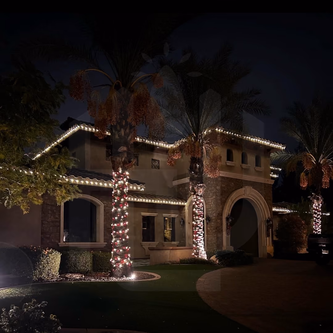 Professional Christmas lighting transforming a home's exterior