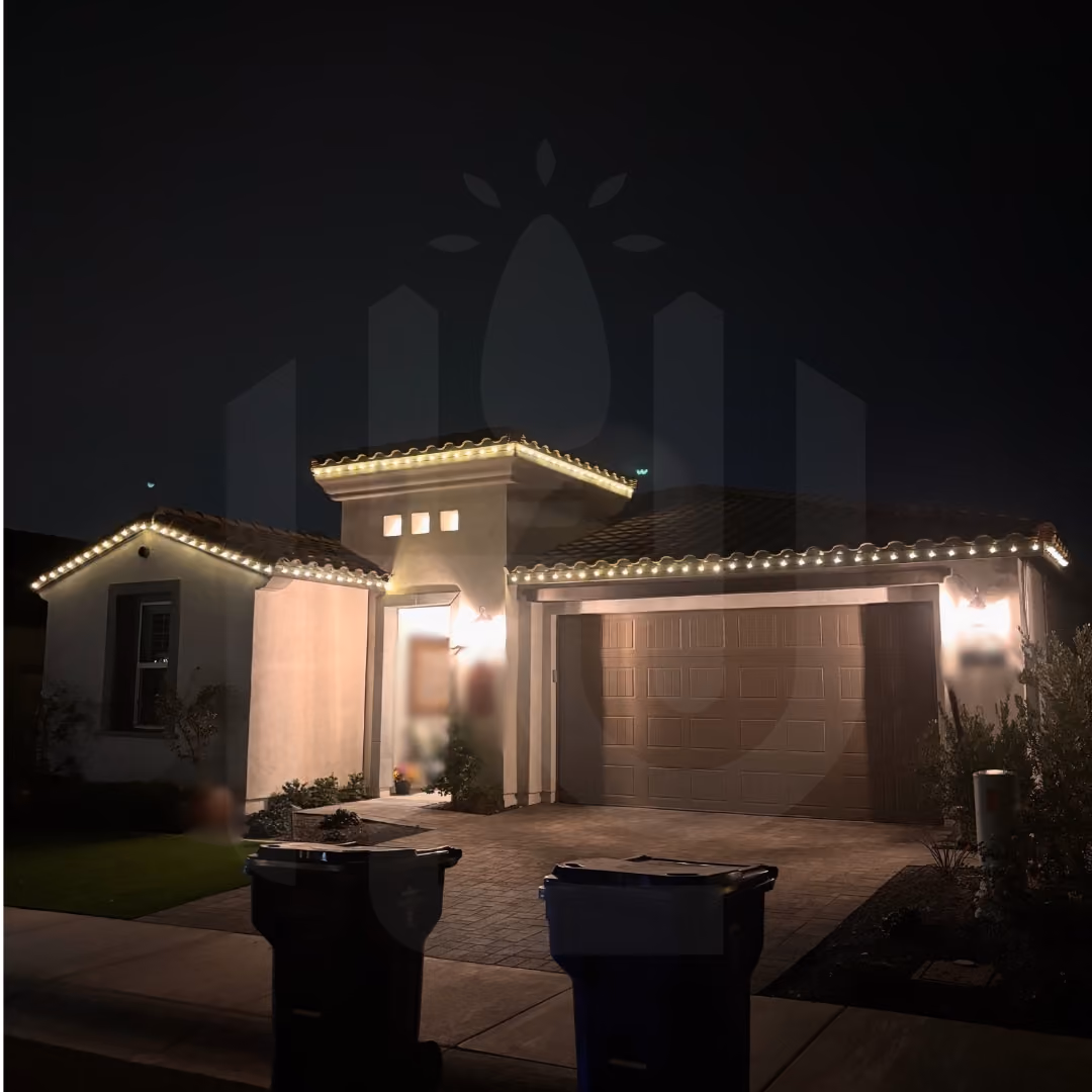 Finished holiday light installation showcasing professional craftsmanship