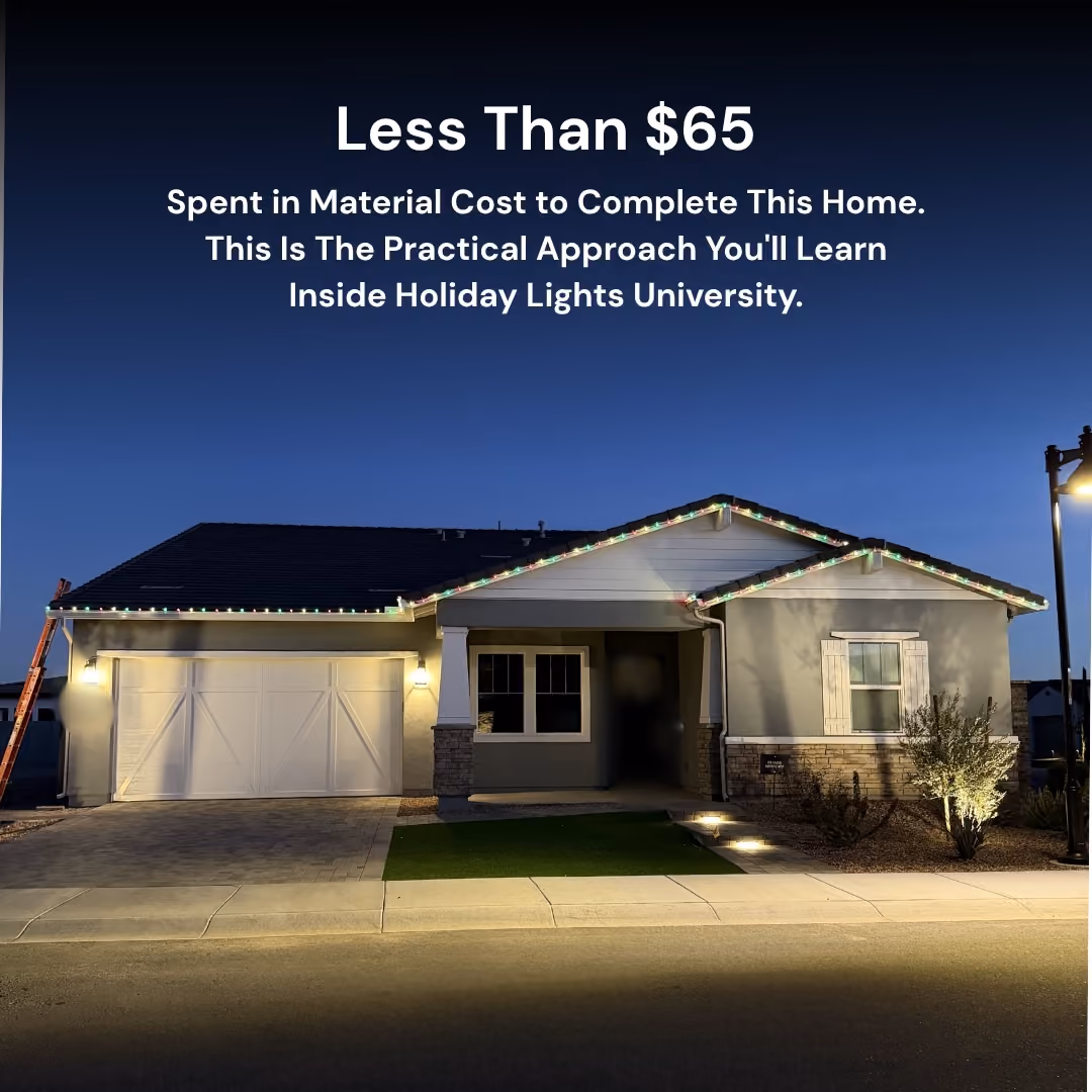 Holiday light installation business owner with completed residential projects showing cost of materials to complete a home.