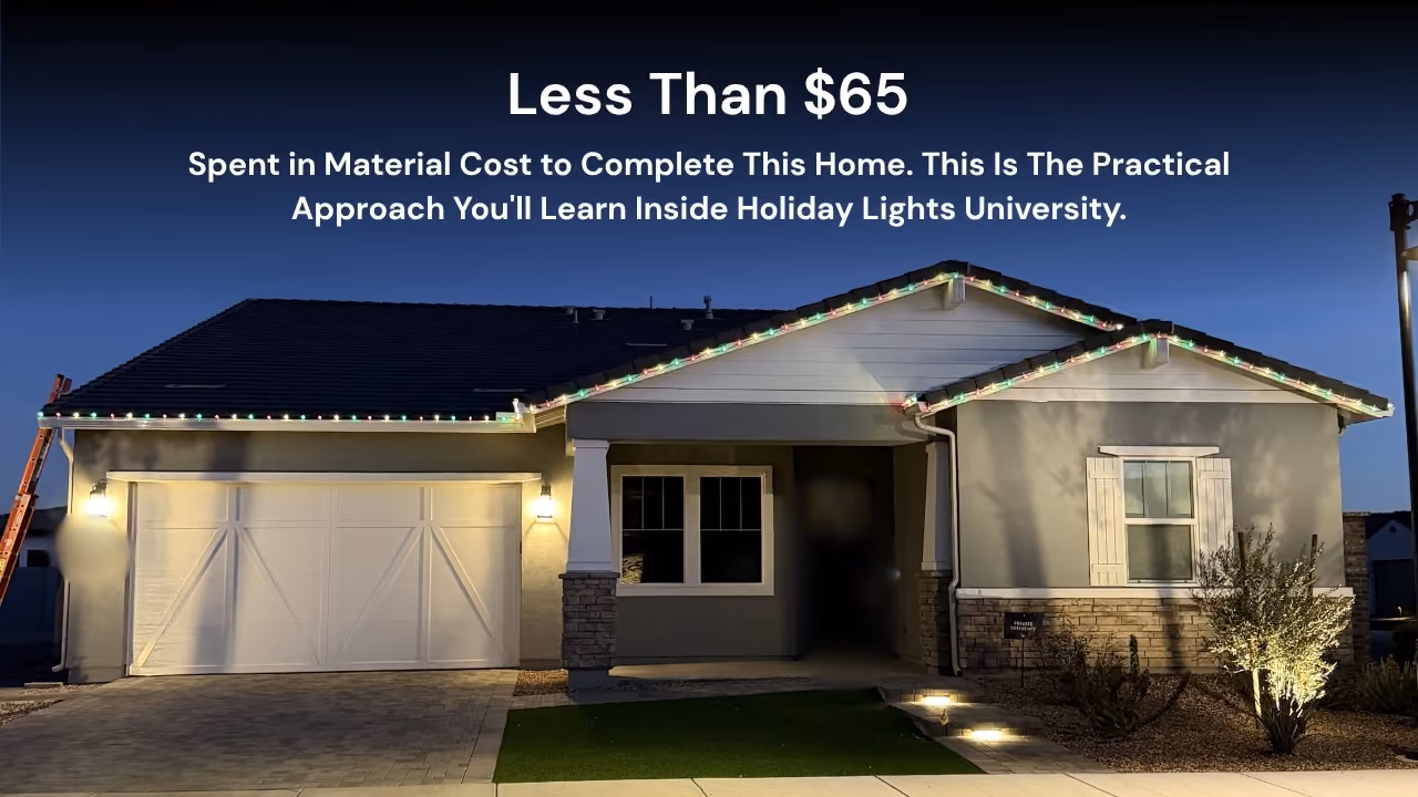 Holiday light installation business owner with completed residential projects showing cost of materials to complete a home.