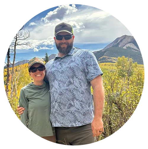 Nicki Polen hiking in the Colorado mountains with her husband.